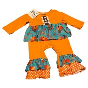 NWT 806 Girl Happy Thanksgiving Romper, Size 0-3 Months